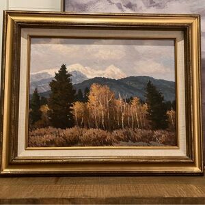 Framed Autumn Mountain Landscape Oil Painting - original painting artist signed
